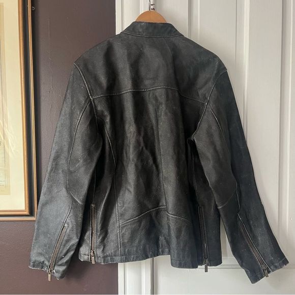 Wilson’s Leather Motorcycle Jacket Faded Black Distressed Full Zip Moto Large - Picture 11 of 12